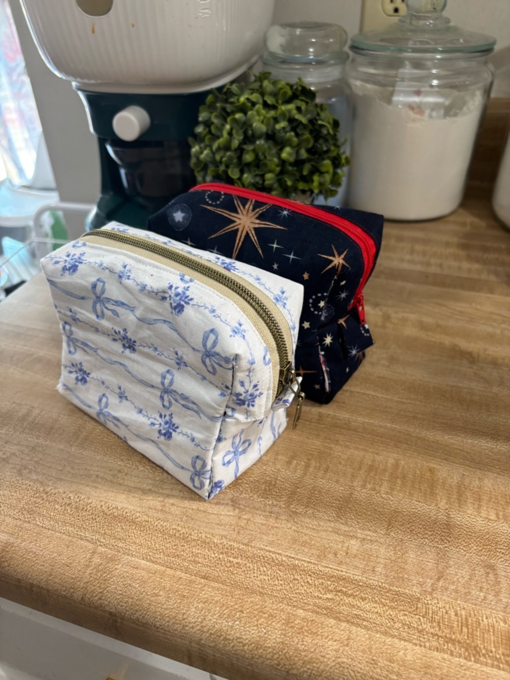 Blue & White Floral Mini Pouch - Small Women's Cosmetic Bag